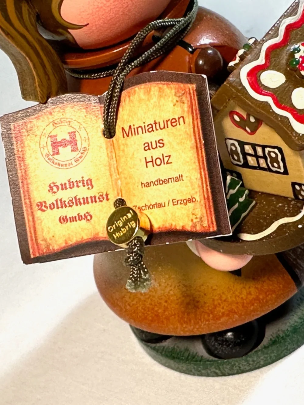 Hubris Volkskunst Swiss Girl w/ Gingerbread House Miniature Smoker w/ Tag